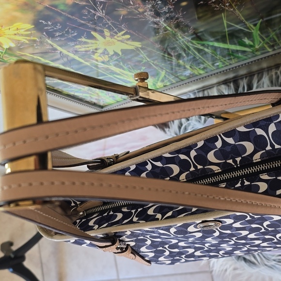 Coach Peyton Dream C Tote Blue White Signature Canvas Leather Trim Shoulder Bag - Picture 7 of 17